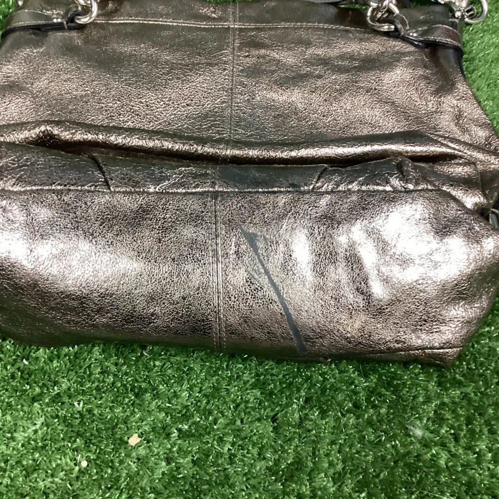 COACH Brooke Metallic Pewter Silver Patent Leather Hobo Purse